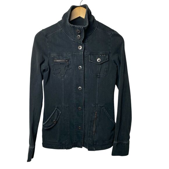 Fox Jackets & Blazers - Fox Racing Women M Black Fleece Lined Moto Utility Pockets Button Up Embroidered